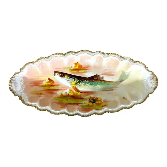Limoges Coronet Hand Painted Fish Platter, Signed Gyp., Circa 1900