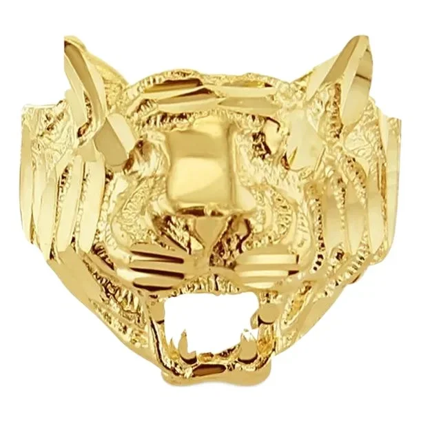 Lion Ring with Diamond Cuts 14k Yellow Gold, Size 9