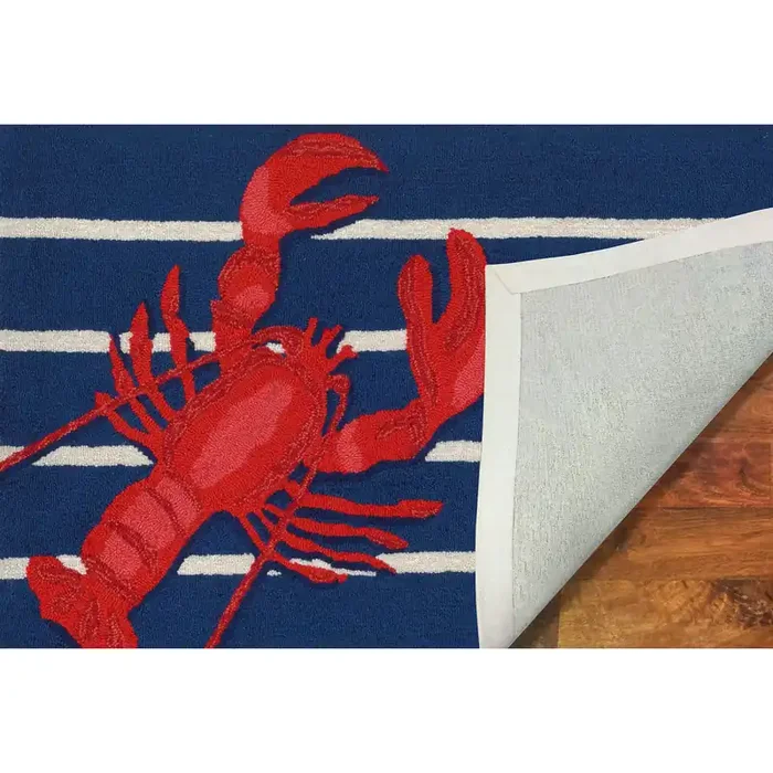 Liora Manne Frontporch 1595/33 Lobster On Stripes Nav Hand Tufted Area Rugs