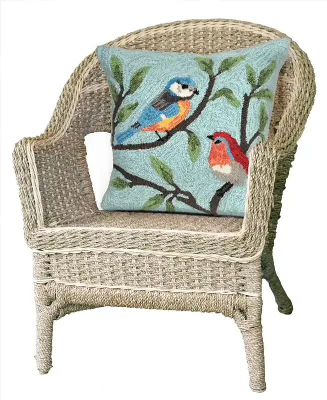Liora Manne Frontporch 2270/04 Birds On Branches Aqua Hand Tufted Square 18″