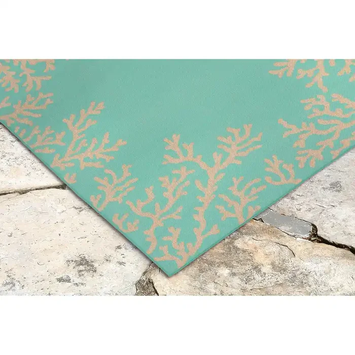 Liora Manne Terrace 1783/93 Coral Border Turquoise Wilton Woven Area Rugs