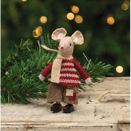 Little Boy Patches Mouse in Clogs and Holiday Sweater