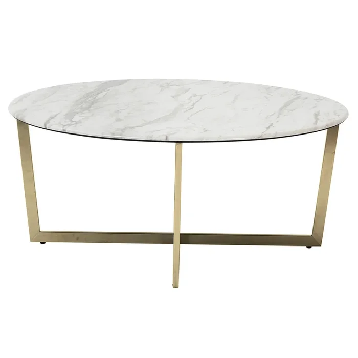 Llona 36″ Round Coffee Table – White,Matte Gold