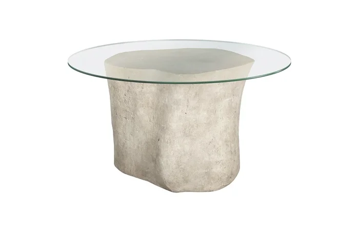 Log Dining Table, 60″ Glass Top, Roman Stone