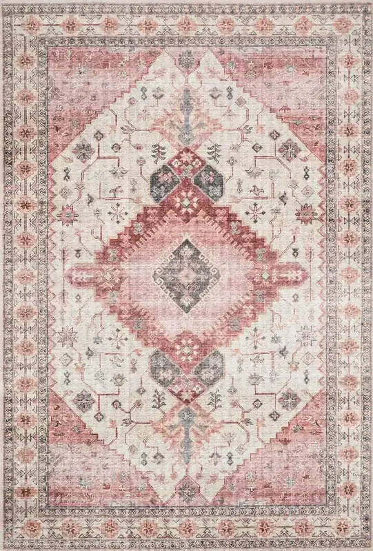 Loloi II Skye Sky-02 Ivory / Berry Power Loomed Area Rugs