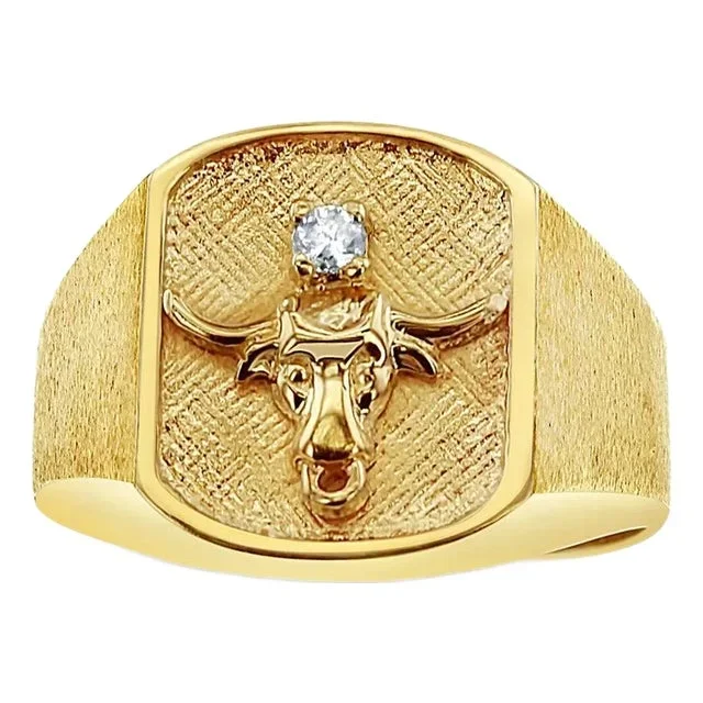 Longhorn Diamond Ring with Brushed Satin Finish, Size 10