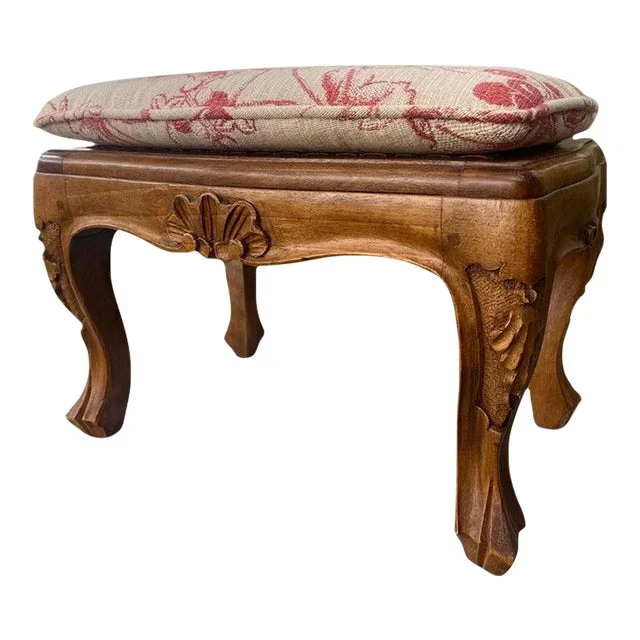 Louis XV Style Carved Italian Cane + New Upholstery Stool