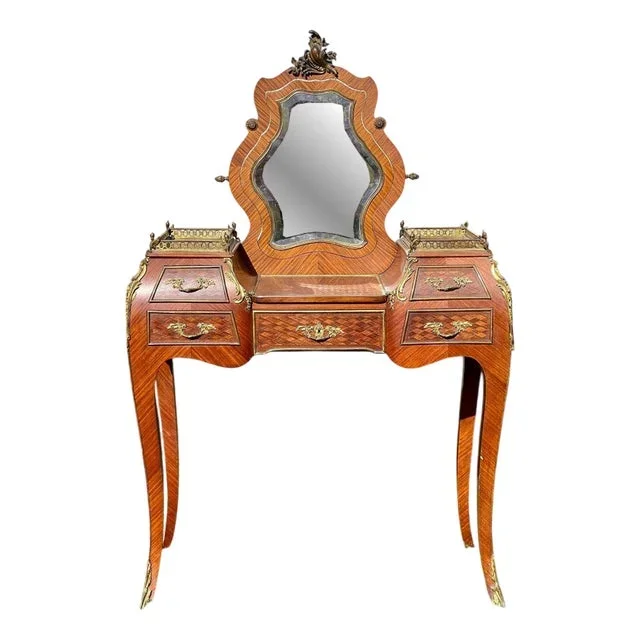 Louis XV Style Marquetry and Bronze Dressing Table