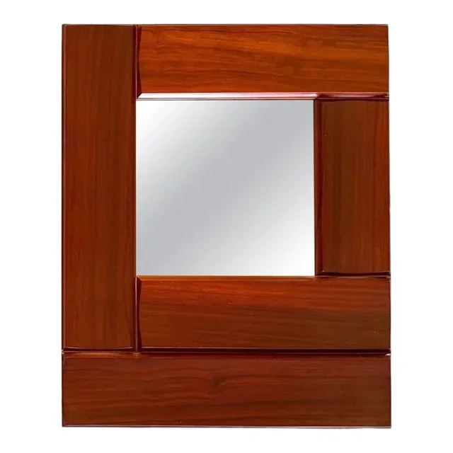 Luciano Frigerio, Hollywood Regency Mod. Tartaro Solid Padouk Wood Mirror, Italy 1970s