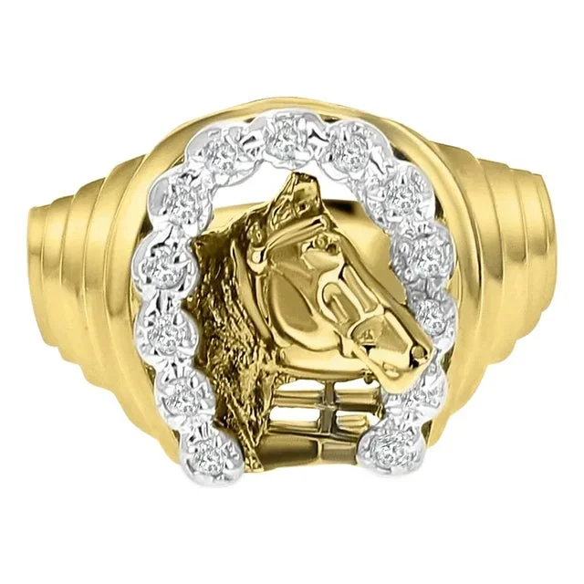 Lucky Horseshoe Horse Head Diamond Ring, Size 5
