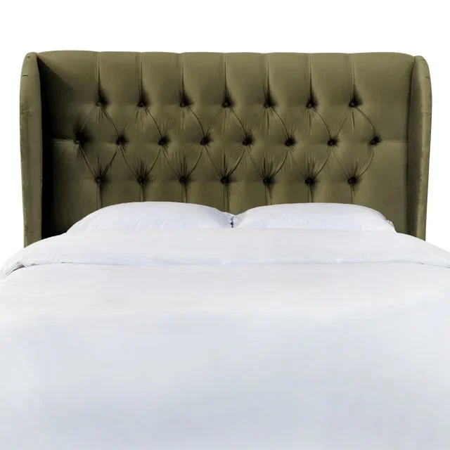 Lulu Wingback Tufted Headboard in Pine Shine Velvet, Full