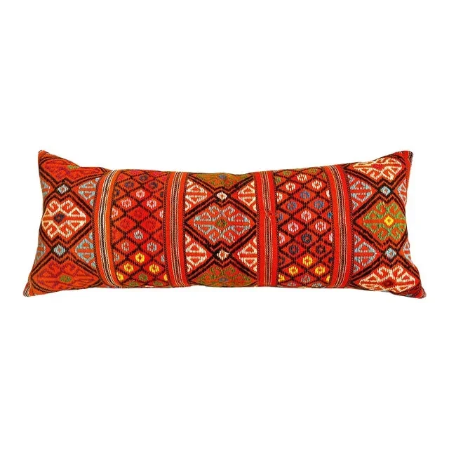 Lumbar Pillow Made from Vintage Orange Textile