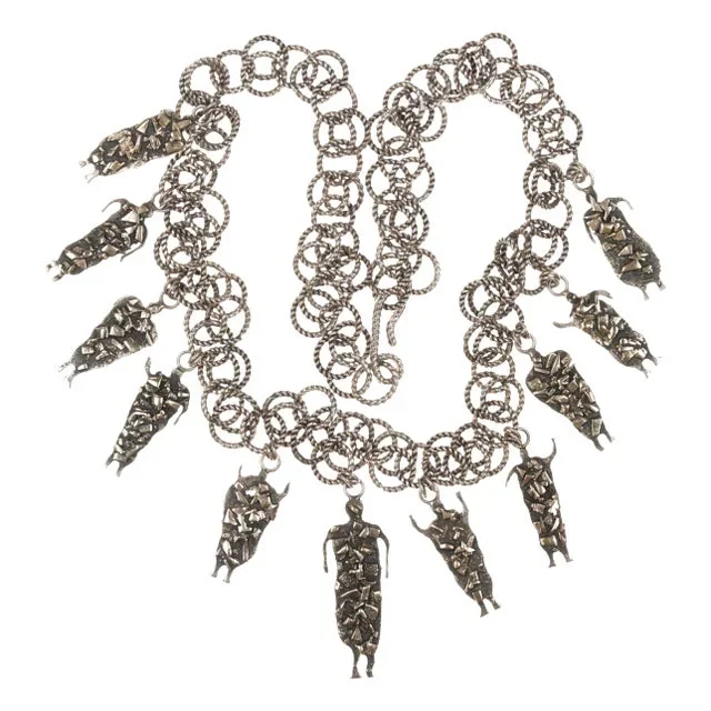 Lyndon B Tsosie Navajo 14k/sterling Tufa cast brutalist dancers necklace