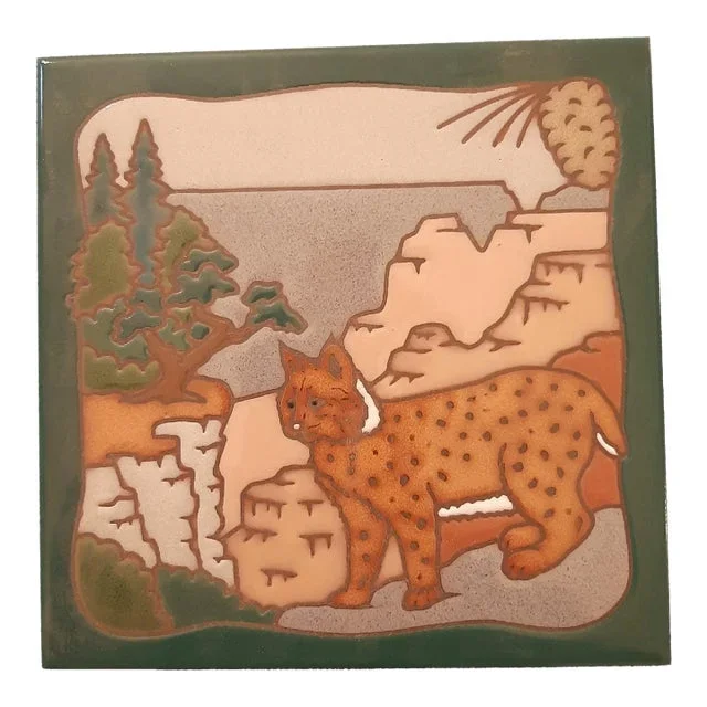 Lynx Bobcat Mountain National PArk Glazed Tile Trivet