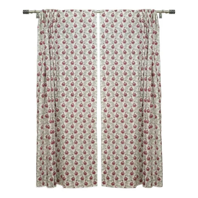 Madubala Handcrafted Floral Semi-Sheer Viscose Linen Curtain Size-54″Wx120″L