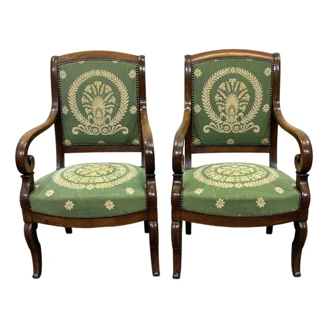 Mahogany Armchairs with Crossbars, 19th Century, Set of 2