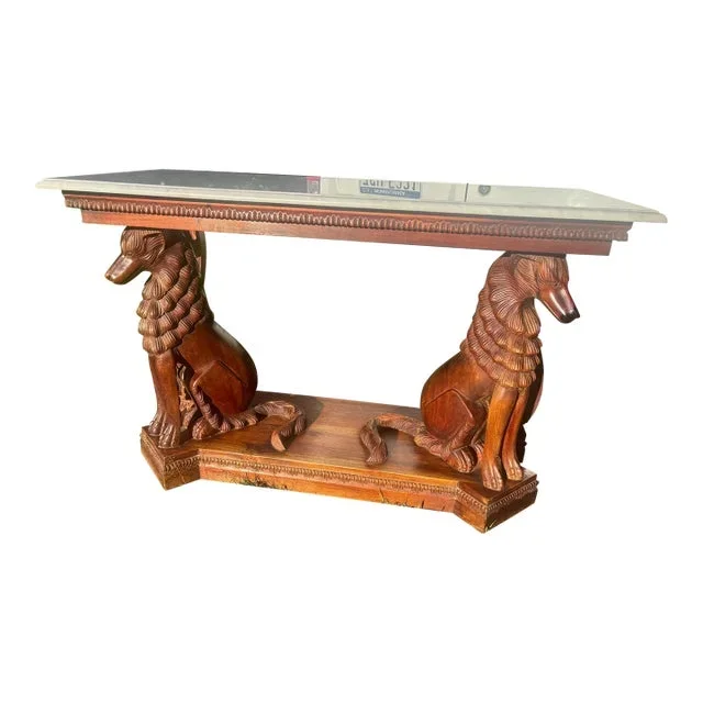 Mahogany Marble Top Console With Carved Dog Supports