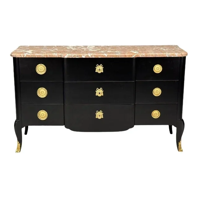 Maison Jansen, Mahogany, Bronze, Marble, Ebonized Commode, France, 1940s
