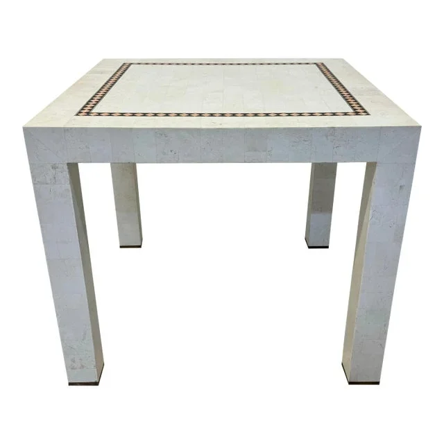 Maitland-Smith Tessellated Stone With Brass Inlay Game or Dining Table