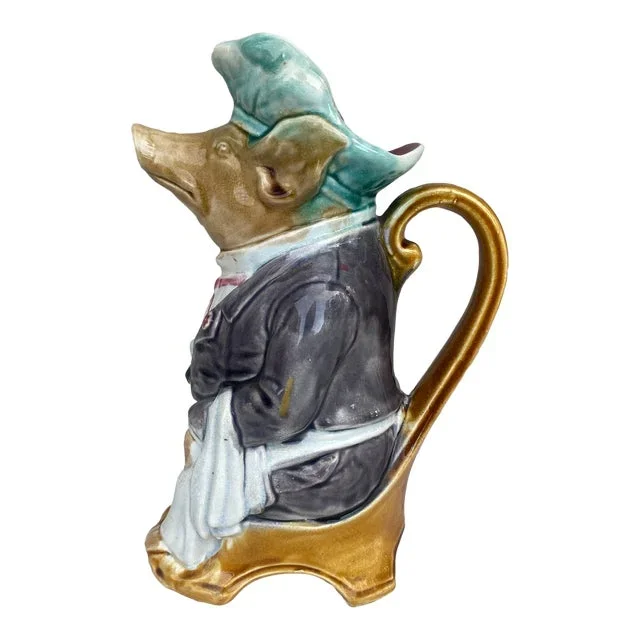 Majolica Pig Waiter Pitcher Onnaing, Circa 1900