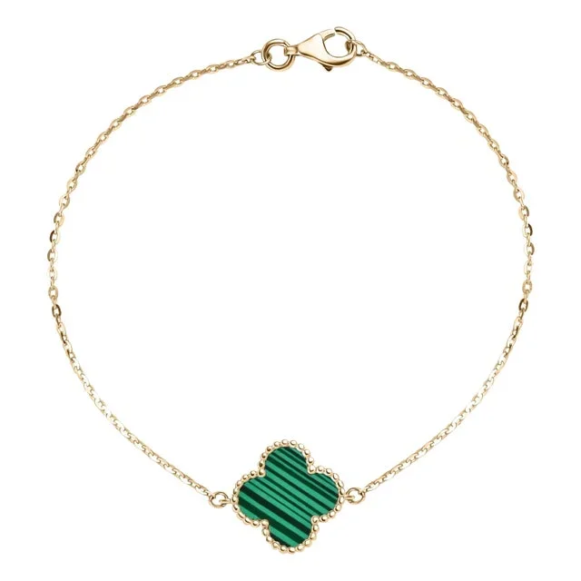 Malachite Gemstone Clover Design Chain Bracelet for Her