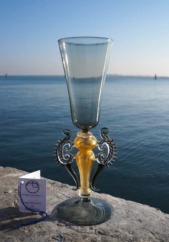 Malta – Calice Grigio E Oro – Murano Vetro Artistico