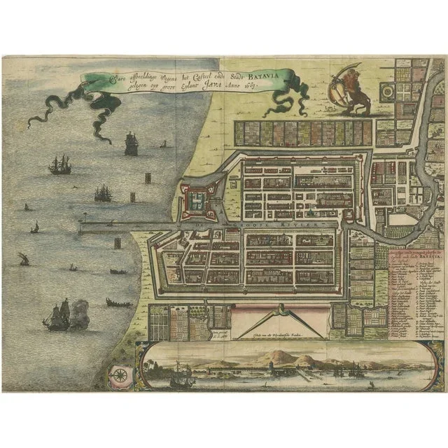 Map of Batavia and Castle on Java by Isaac De Lobel, 1669