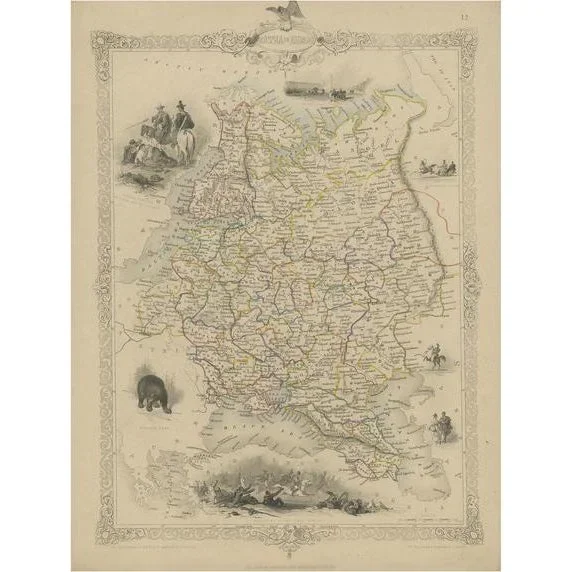 Map of Russia with Vignettes of the Neoskoi Prospect, 1851