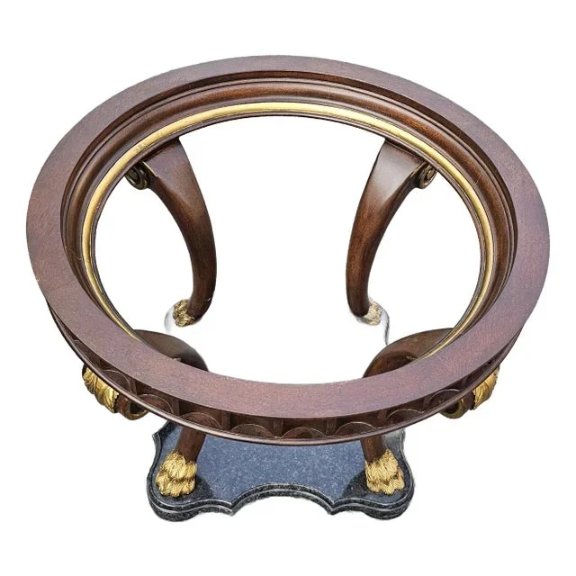 Marge Carson Neoclassical Fruitwood and Partial Gilt Glass Top Center Table