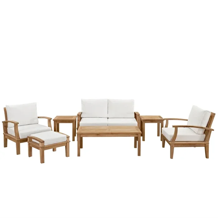 Marina 7 Piece Outdoor Patio Teak Set in Natural White-1