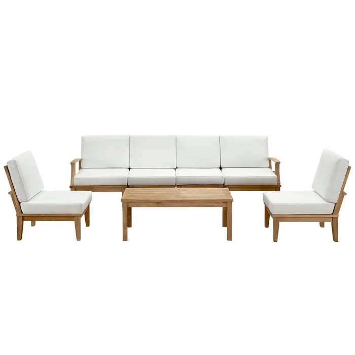 Marina 7 Piece Outdoor Patio Teak Set in Natural White-2