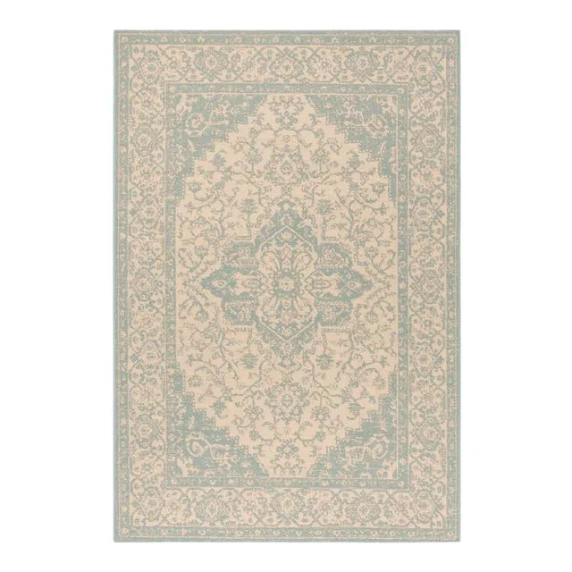 Marina Indoor Outdoor Rug Cream & Aqua 5’3″x7’6″