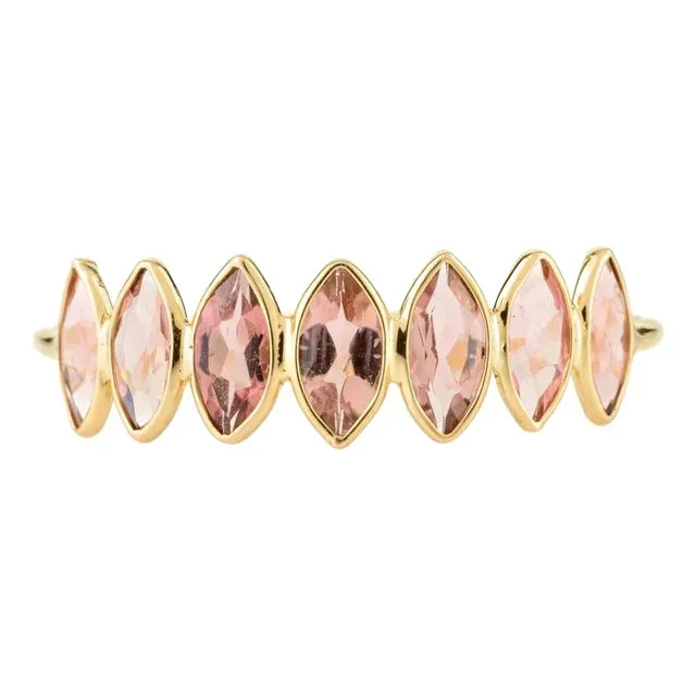 Marquise Cut Pink Tourmaline Half Band Ring for Her Size 8