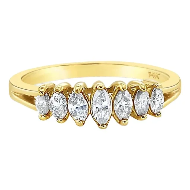Marquise Diamond Wedding Band 14k Yellow Gold, Size 8
