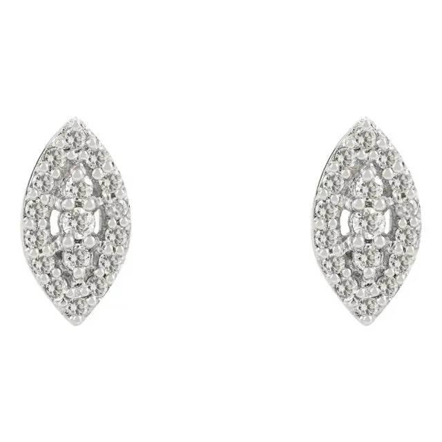 Marquise Shape Cluster 0.11ct Round Diamond Stud Earrings- A Pair