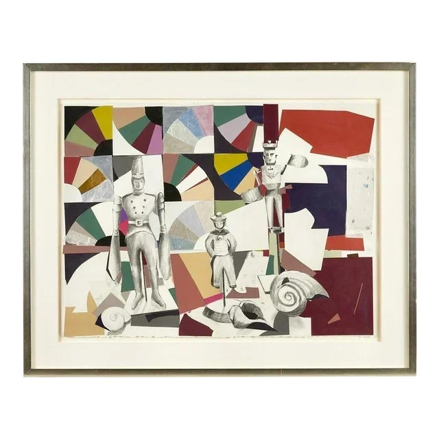 Mary Ingebrand-PohladMixed Media Modernist Painting Collage Nantucket Whirligig Americana Folk Art, c.1990’s