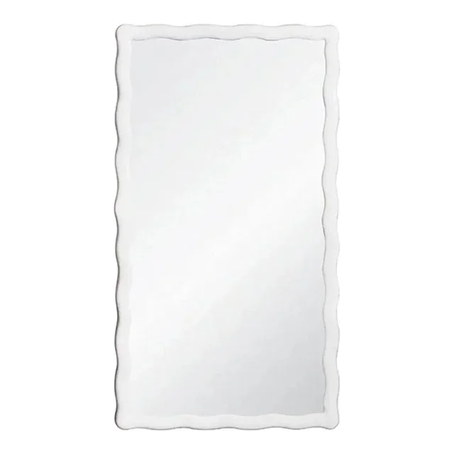 Matthew Izzo Home – Kylo White Wavy Textured Framed Rectangular Mirror – New Item