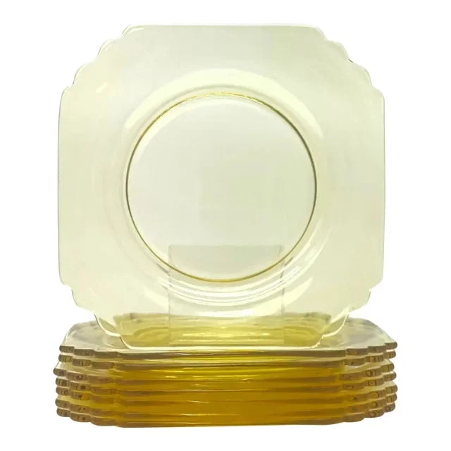 Mayfair Topaz Octagonal Glass Luncheon Plates by Fostoria- Set of 8