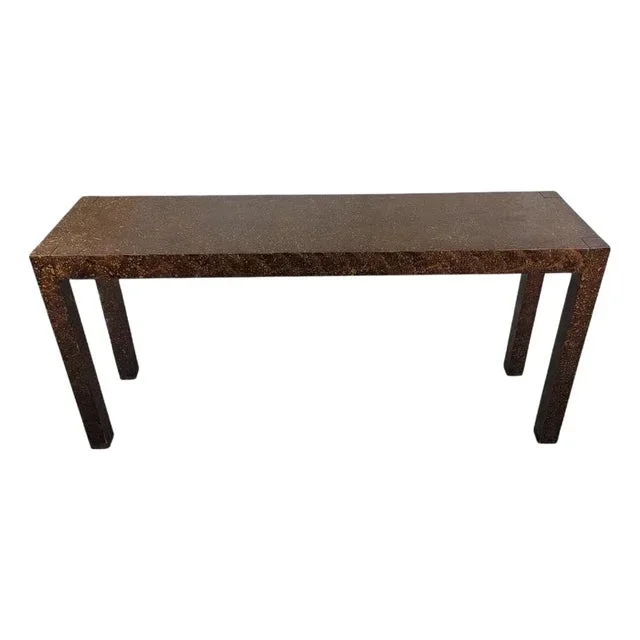 MCM Milo Baughman Style Faux Tortoise Drip Glaze Parsons Sofa/Console Table
