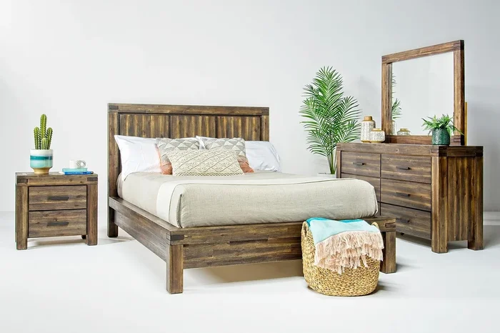 Meadow Panel Bed, Dresser, Mirror & Nightstand in Brown, Eastern King