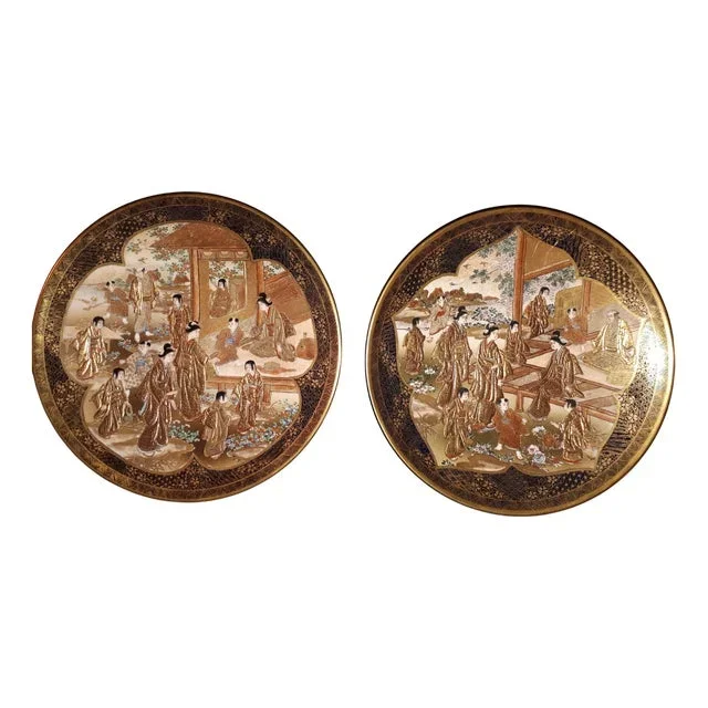 Meiji Satsuma Earthenware Dishes, Japan, 1890s, Set of 2