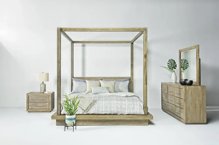 Melbourne Canopy Bed, Dresser, Mirror & Nightstand in Brown, EK
