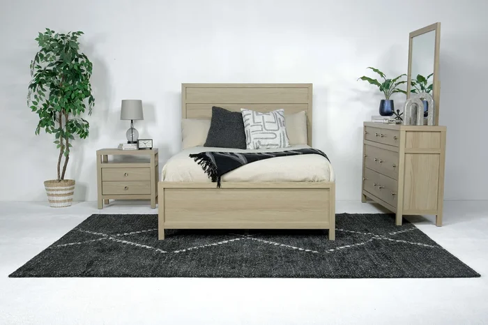 Merrifield Panel Bed, Dresser, Mirror & Nightstand in Pecan Sandy, Full