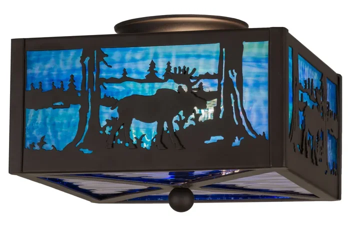 Meyda 10″sq Moose At Lake Flushmount – 163243