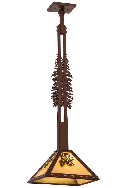 Meyda 12″sq Winter Pine Tall Pines Pendant – 30096