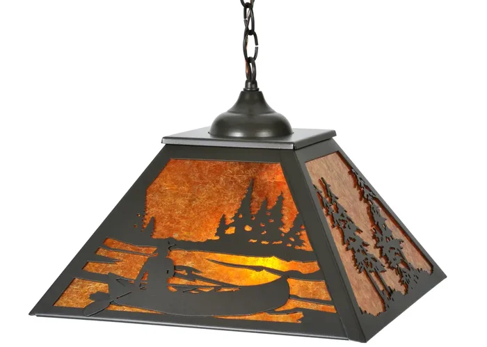 Meyda 16″sq Canoe At Lake Pendant – 119505