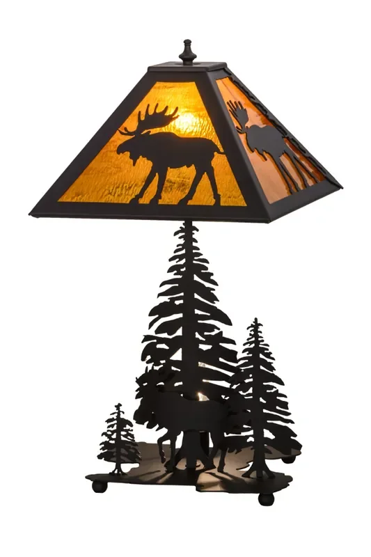 Meyda 21″h Moose Through The Trees W/lighted Base Table Lamp – 151467
