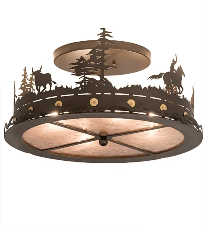 Meyda 22″w Cowboy & Steer Flushmount – 189085