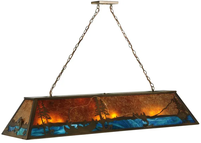 Meyda 61″l Trout & Fisherman Oblong Pendant – 122907