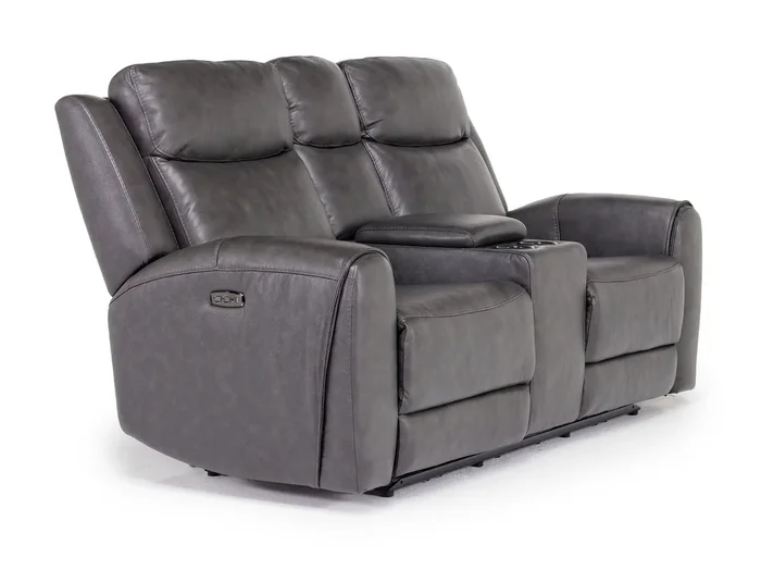 Mia 2 Power Console Loveseat in Impression Dark Gray Leather